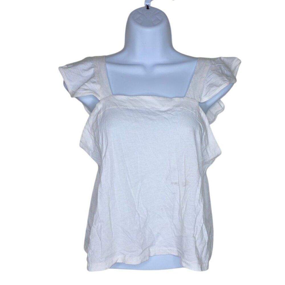 Comune Ruffle Straps Cropped Button Detail Summer Top Womens S White